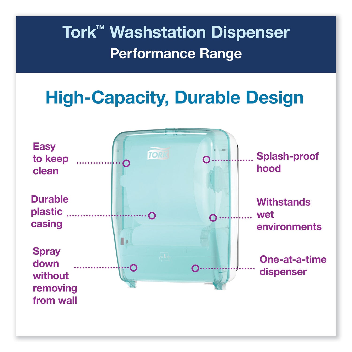 Tork Washstation Dispenser, 12.56 x 10.57 x 18.09, Aqua/White (651220)