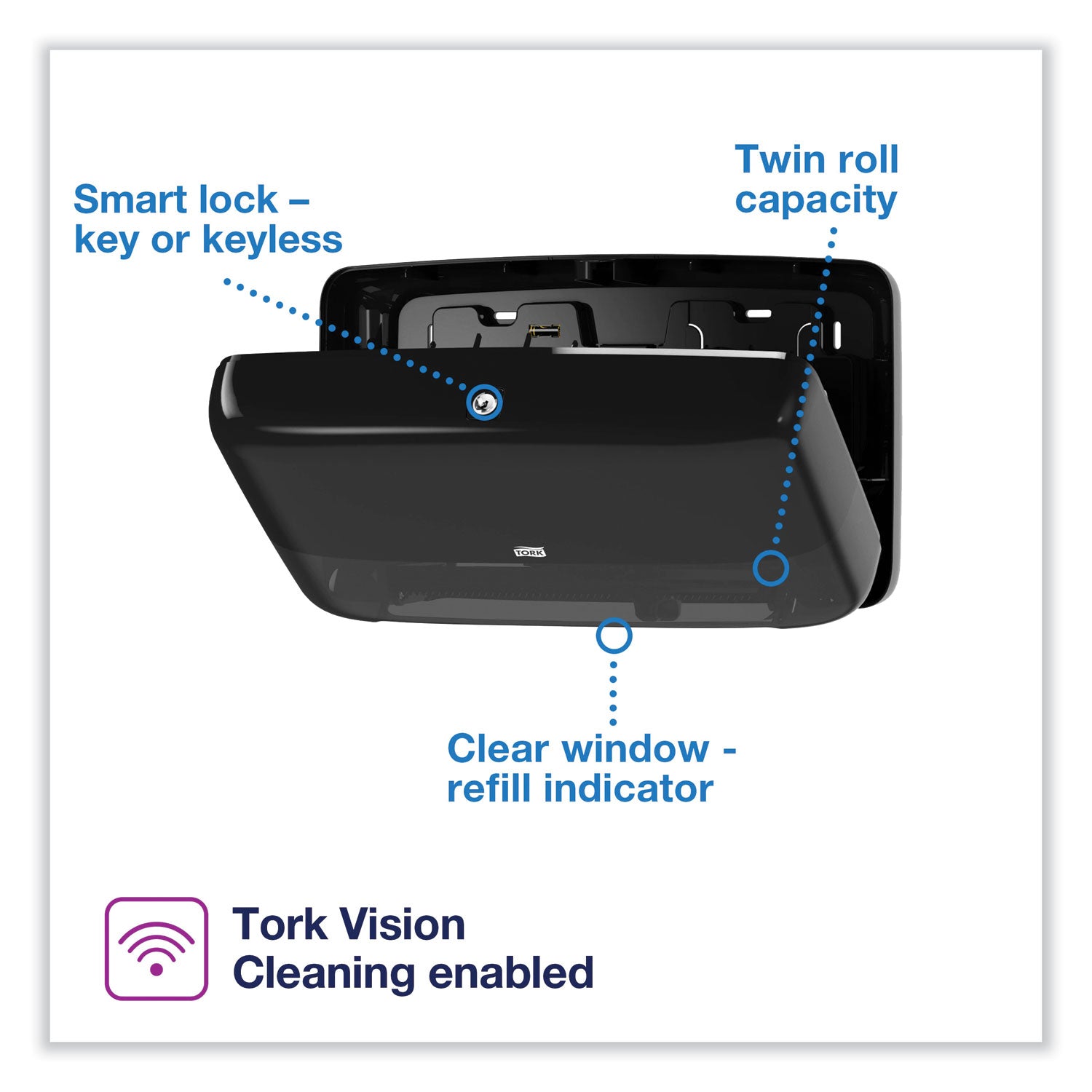 Tork Elevation Bath Tissue Mini-Jumbo Roll Twin Dispenser, 17 x 5.69 x 10.13, Black (5555290)