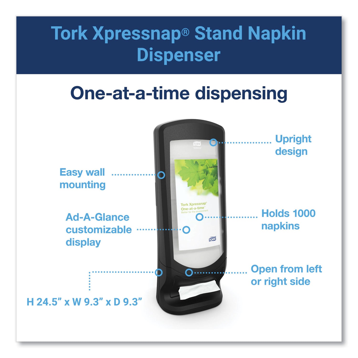 Tork Xpressnap Stand Napkin Dispenser, 9.25 x 9.25 x 24.5, Black (6332000)