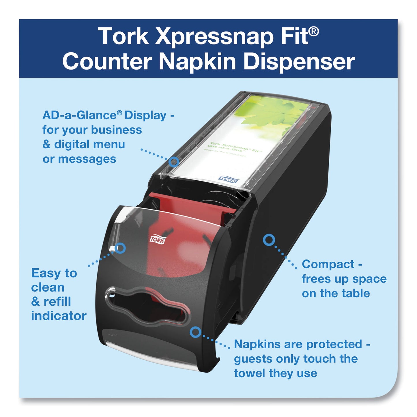 Tork Xpressnap Fit Napkin Dispenser, Countertop, 4.8 x 12.8 x 5.6, Black (7432000)