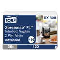 Tork Xpressnap Fit Interfold Dispenser Napkins, 2-Ply, 6.5 x 8.39, White, 120/Pack, 36 Packs/Carton (DX800)