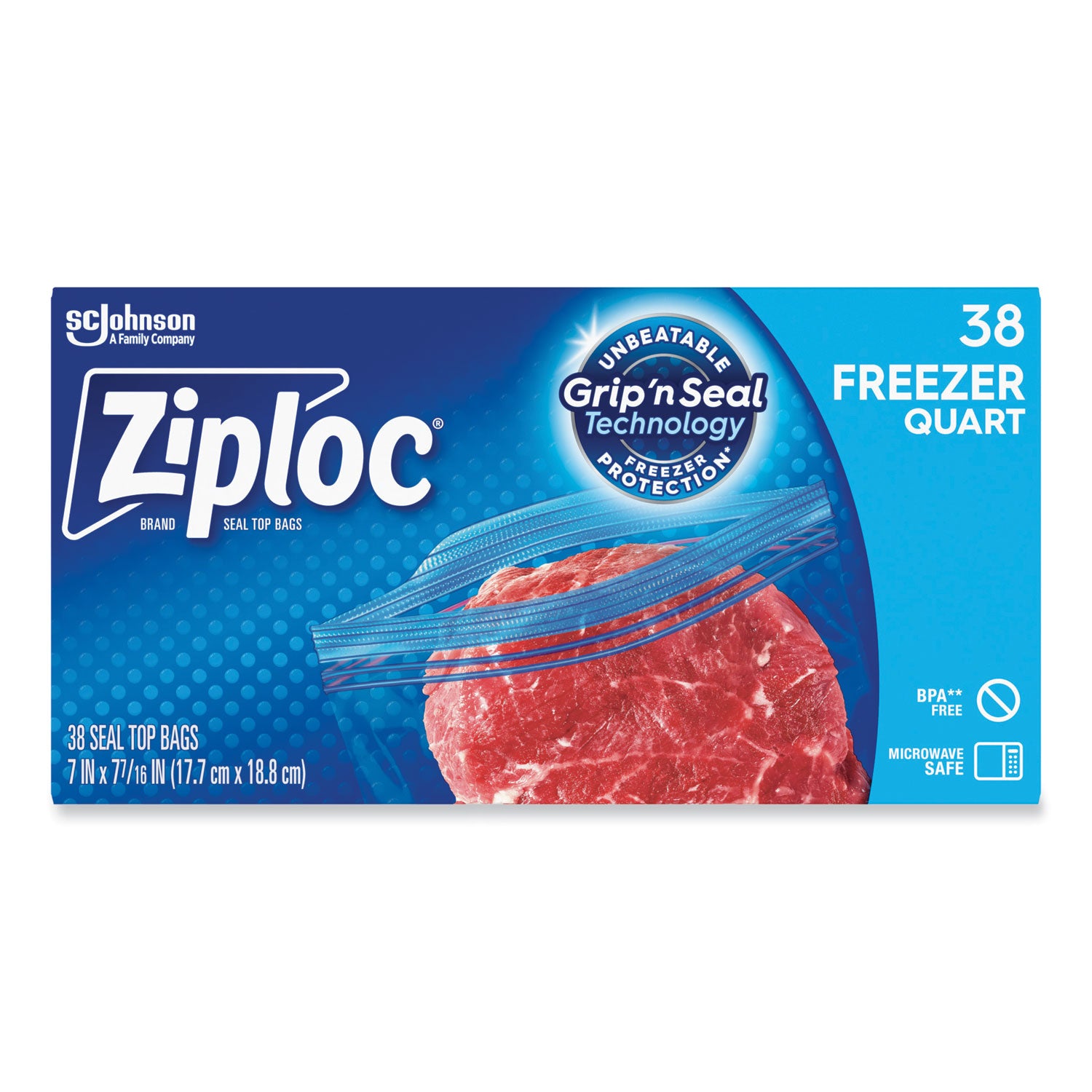 Ziploc Zipper Freezer Bags, 32 oz, 6.97" x 7.7", Clear, 38 Bags/Box, 9 Boxes/Carton (314444)