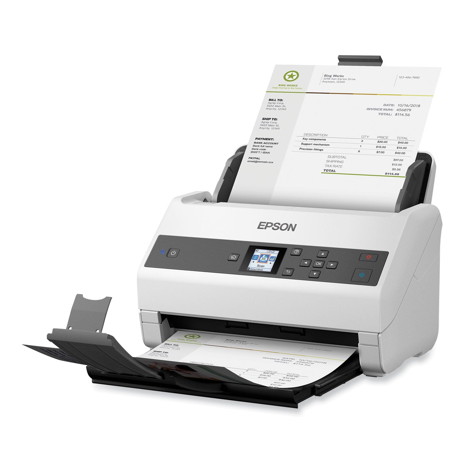 Epson DS-870 Color Workgroup Document Scanner, 600 dpi Optical Resolution, 100-Sheet Duplex Auto Document Feeder (B11B250201)