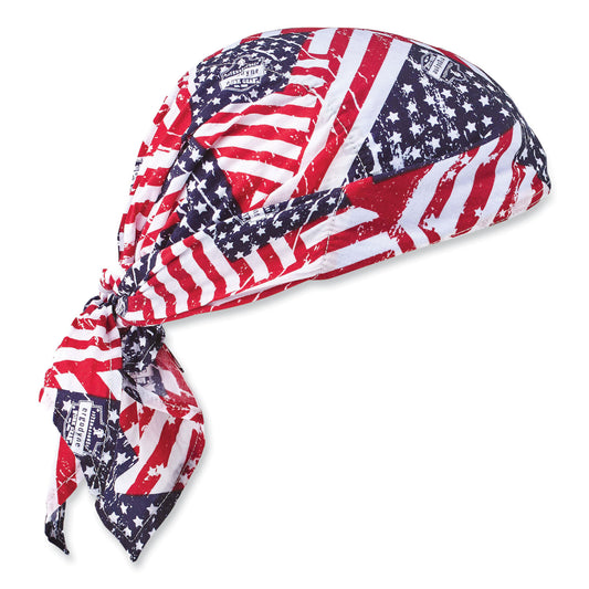 ergodyne Chill-Its 6710 Cooling Embedded Polymers Tie Bandana Triangle Hat, One Size Fits Most, Stars and Stripes (12323)