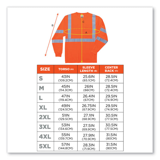 ergodyne GloWear 8391 Class 3 Hi-Vis Long Sleeve Shirt, Polyester, Orange, Medium (21713)