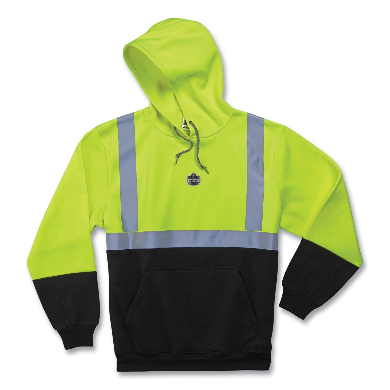 ergodyne GloWear 8293 Hi-Vis Class 2 Hooded Sweatshirt Black Bottom, Polar Fleece, Small, Lime (21683)