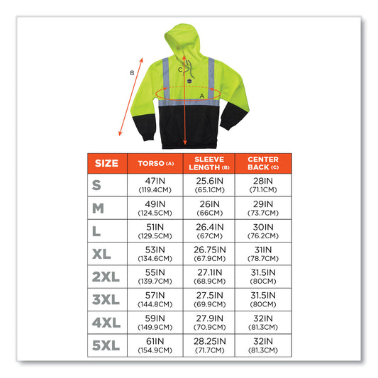 ergodyne GloWear 8293 Hi-Vis Class 2 Hooded Sweatshirt Black Bottom, Polar Fleece, Small, Lime (21683)