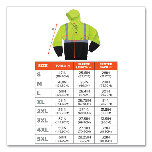 ergodyne GloWear 8293 Hi-Vis Class 2 Hooded Sweatshirt Black Bottom, Polar Fleece, Small, Lime (21686)