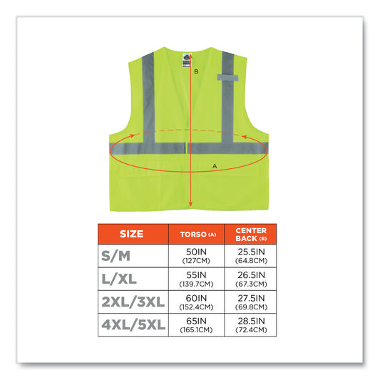 ergodyne GloWear 8225HL Class 2 Standard Solid Hook and Loop Vest, Polyester, Lime, 2X-Large/3X-Large (21187)