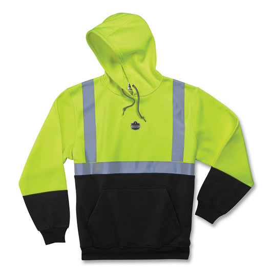 ergodyne GloWear 8293 Hi-Vis Class 2 Hooded Sweatshirt Black Bottom, Polar Fleece, Small, Lime (21685)