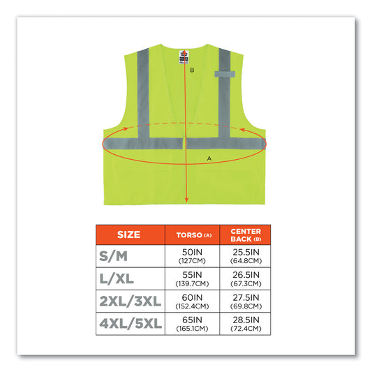 ergodyne GloWear 8225Z Class 2 Standard Solid Vest, Polyester, Lime, 2X-Large/3X-Large (21167)