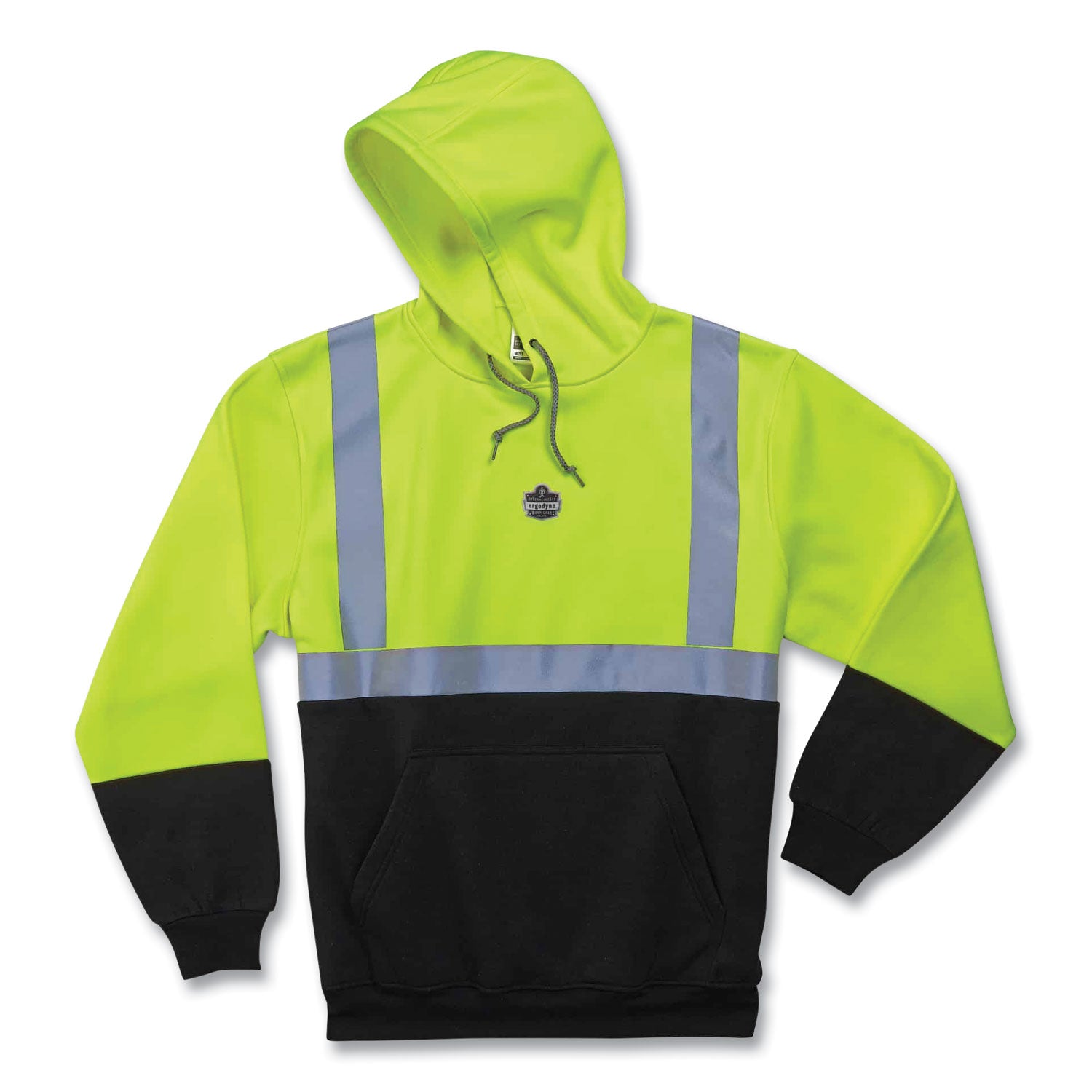 ergodyne GloWear 8293 Hi-Vis Class 2 Hooded Sweatshirt Black Bottom, Polar Fleece, Small, Lime (21686)