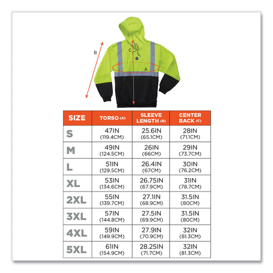 ergodyne GloWear 8293 Hi-Vis Class 2 Hooded Sweatshirt Black Bottom, Polar Fleece, Small, Lime (21685)