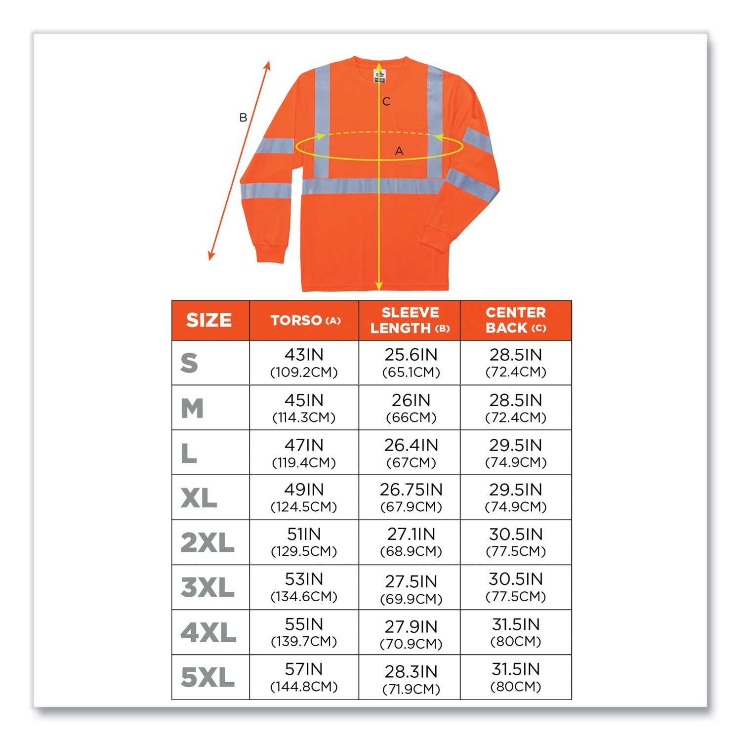 ergodyne GloWear 8391 Class 3 Hi-Vis Long Sleeve Shirt, Polyester, Orange, Large (21714)