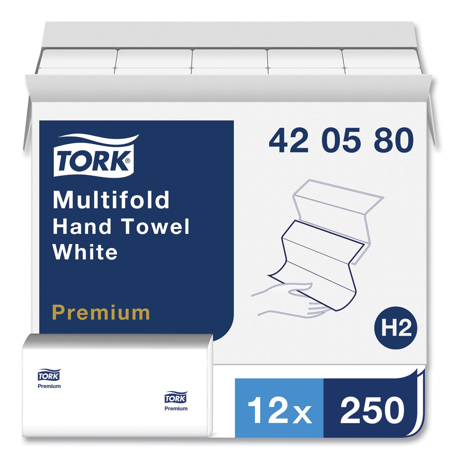 Tork Premium Multifold Towel, 1-Ply, 9 x 9.5, White, 250/Pack, 12 Packs/Carton (420580)