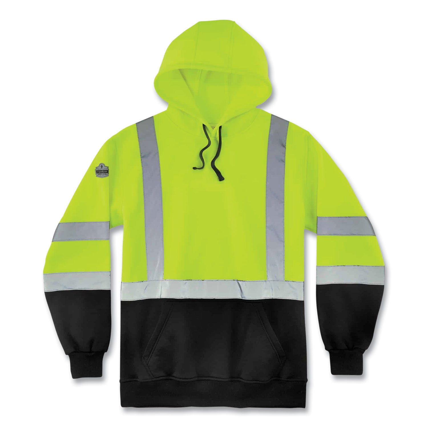 ergodyne GloWear 8373 Hi-Vis Class 3 Hooded Sweatshirt with Black Bottom, Polar Fleece, Lime, 3X-Large (21887)