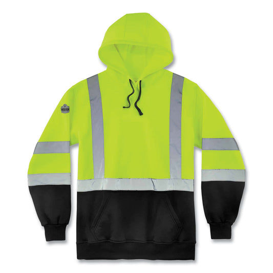 ergodyne GloWear 8373 Hi-Vis Class 3 Hooded Sweatshirt with Black Bottom, Polar Fleece, Lime, 5X-Large (21889)