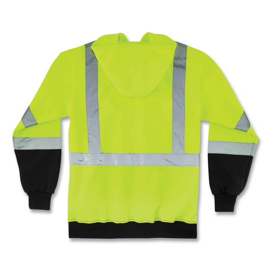 ergodyne GloWear 8373 Hi-Vis Class 3 Hooded Sweatshirt with Black Bottom, Polar Fleece, Lime, 3X-Large (21887)