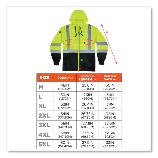 ergodyne GloWear 8372 ZipUp HiVis Class 3 Zip Hooded Sweatshirt with Black Bottom, Polar Fleece, Lime, 3X-Large (21847)