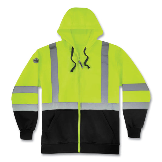 ergodyne GloWear 8372 ZipUp HiVis Class 3 Zip Hooded Sweatshirt with Black Bottom, Polar Fleece, Lime, 4X-Large (21848)