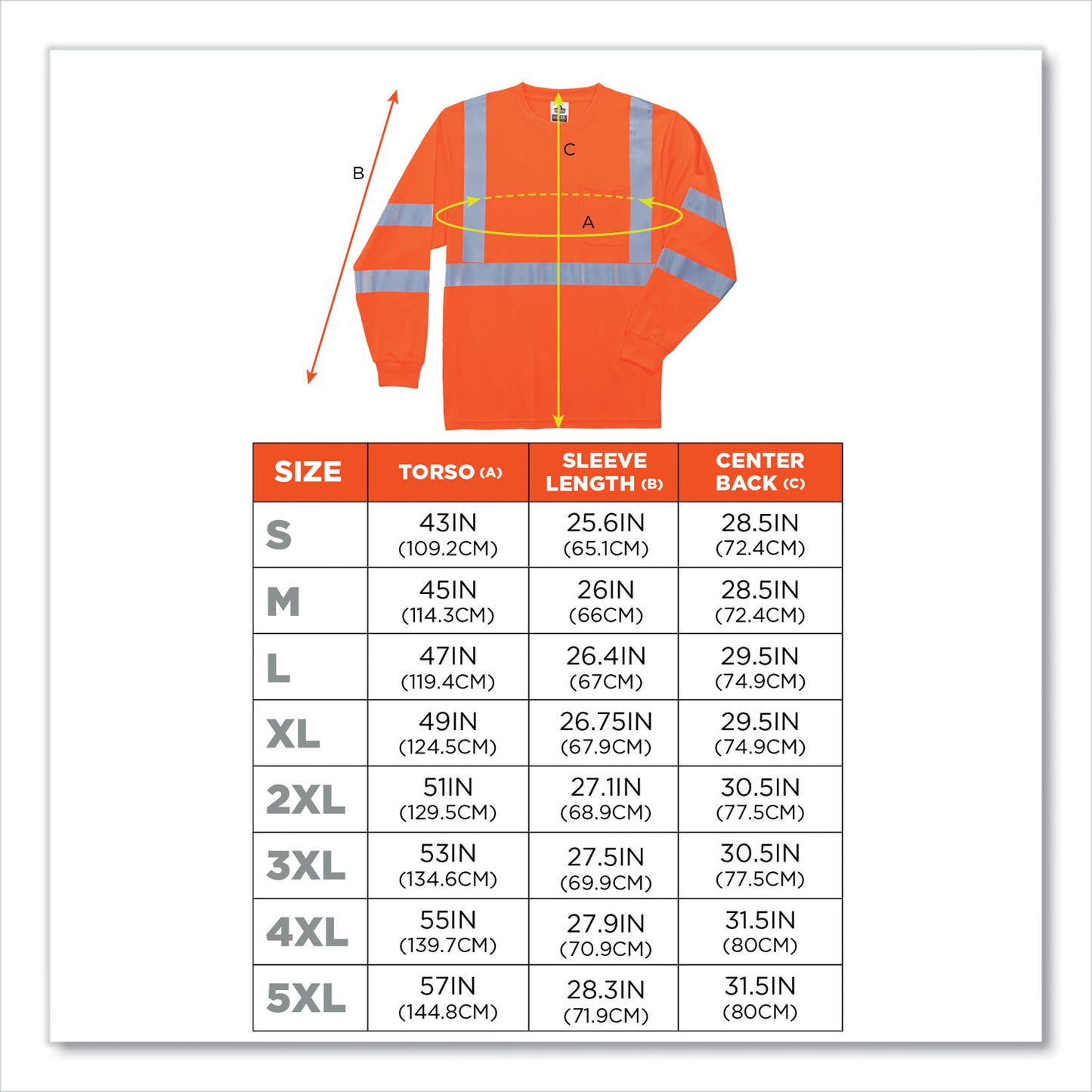 ergodyne GloWear 8391 Class 3 Hi-Vis Long Sleeve Shirt, Polyester, Orange, 3X-Large (21717)