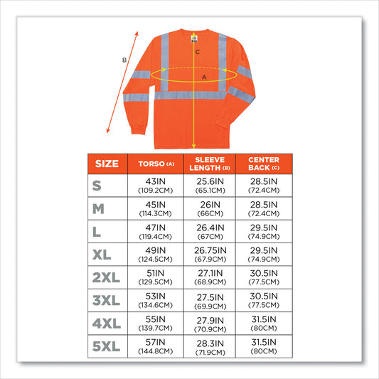 ergodyne GloWear 8391 Class 3 Hi-Vis Long Sleeve Shirt, Polyester, Orange, 3X-Large (21717)