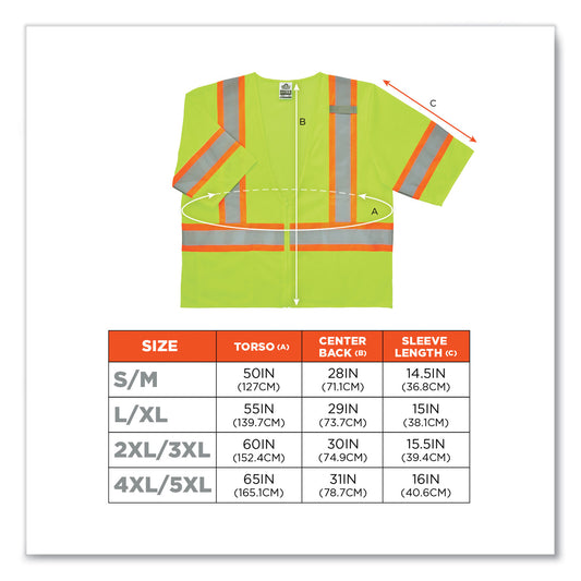 ergodyne GloWear 8330Z Class 3 Two-Tone Zipper Vest, Polyester, Largel/X-Large, Lime (22185)