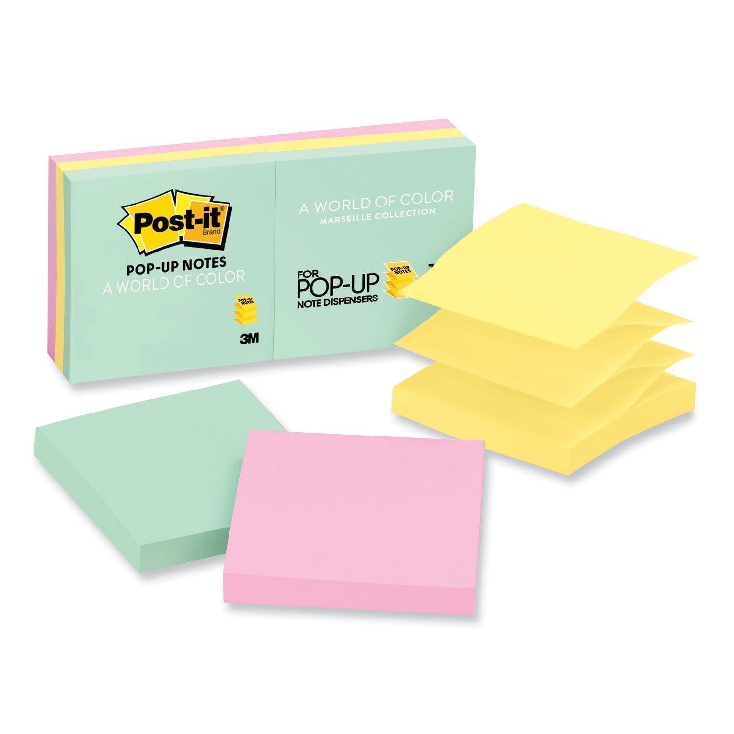 Post-it Original Pop-up Refill, 3" x 3", Beachside Cafe Collection Colors, 100 Sheets/Pad, 6 Pads/Pack (R330AP)