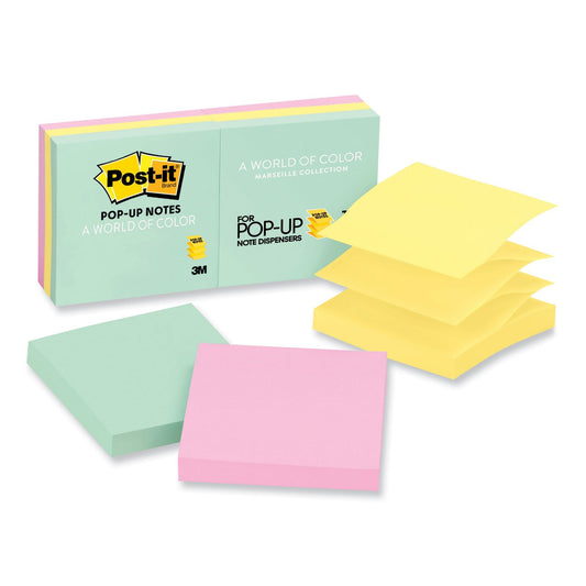 Post-it Original Pop-up Refill, 3" x 3", Beachside Cafe Collection Colors, 100 Sheets/Pad, 6 Pads/Pack (R330AP)