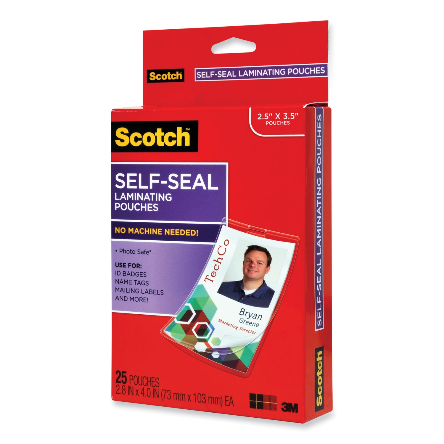 Scotch Self-Sealing Laminating Pouches, 12.5 mil, 2.31" x 4.06", Gloss Clear, 25/Pack (LS852G)