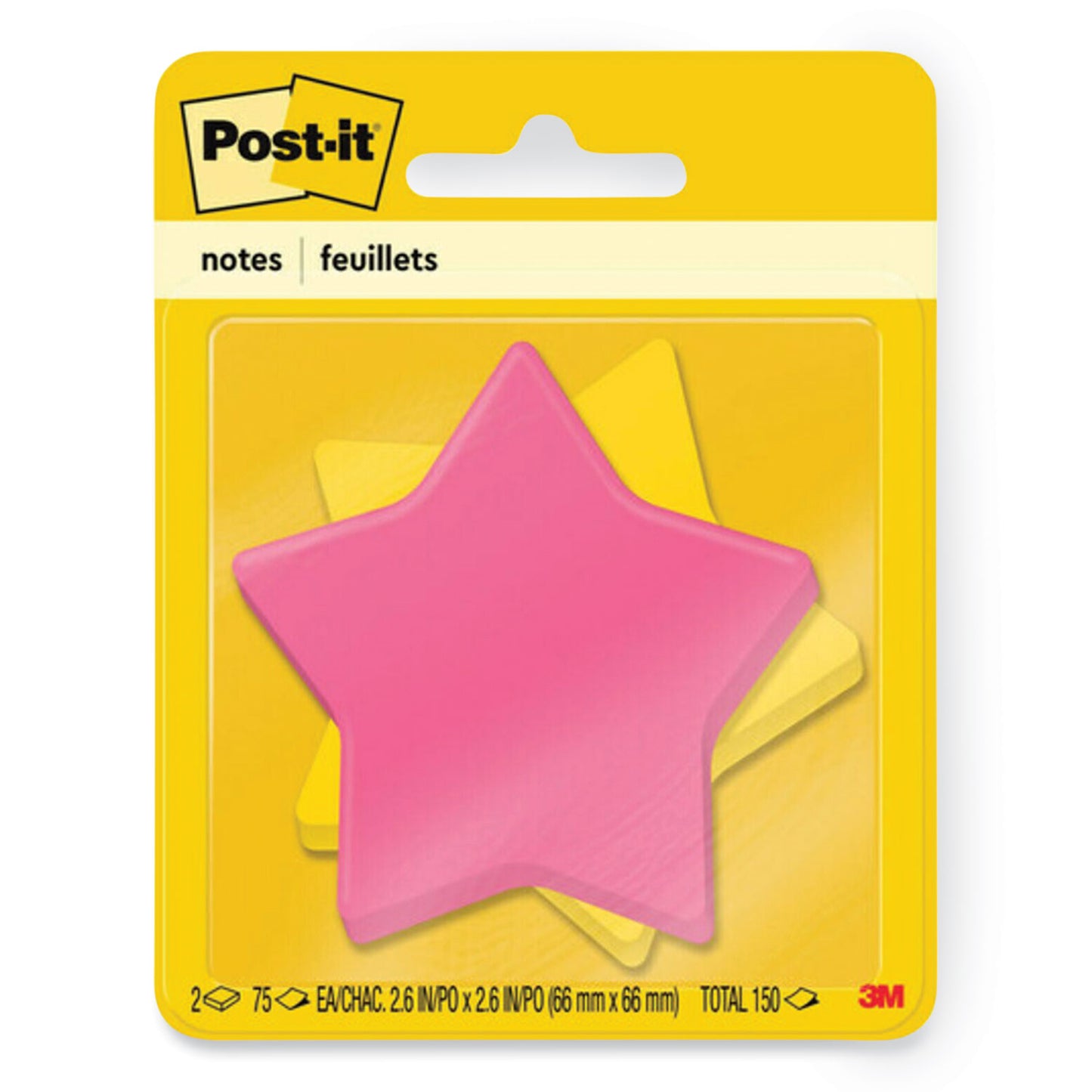 Post-it Die-Cut Star Shaped Notepads, 2.6" x 2.6", Assorted Colors, 75 Sheets/Pad, 2 Pads/Pack (70005114114)