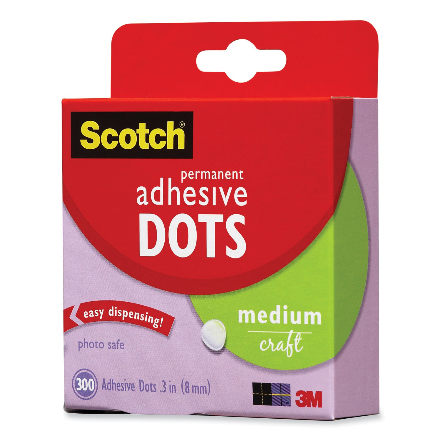 Scotch Mounting Adhesive Dots, 0.3" dia, Transparent, 300/Pack (70005077485)