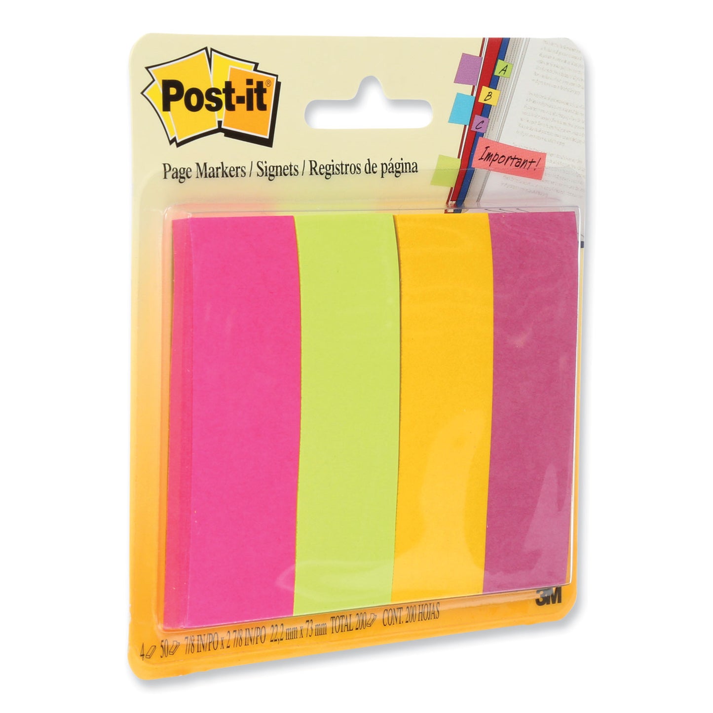 Post-it Page Flag Markers, Assorted Brights, 50 Flags/Pad, 4 Pads/Pack (6714AU)