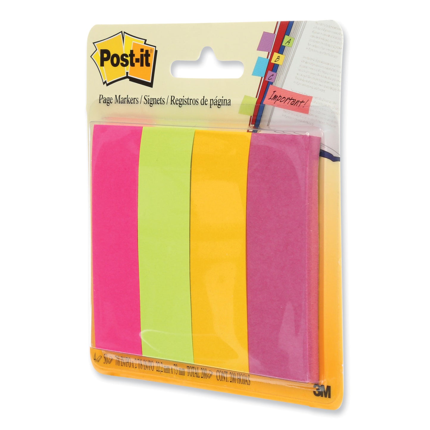 Post-it Page Flag Markers, Assorted Brights, 50 Flags/Pad, 4 Pads/Pack (6714AU)