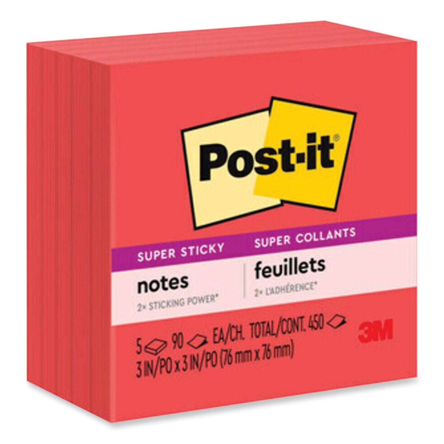 Post-it Self-Stick Notes, 3" x 3", Saffron Red, 90 Sheets/Pad, 5 Pads/Pack (6545SSRR)