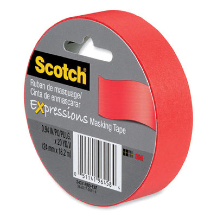 Scotch Expressions Masking Tape, 3" Core, 0.94" x 20 yds, Primary Red (3437PRD)