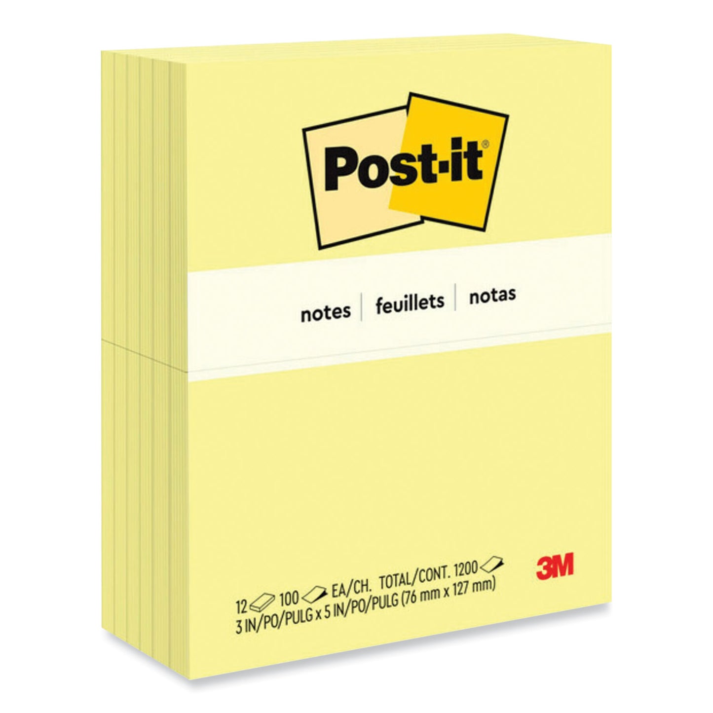 Post-it Original Pads in Canary Yellow, 3" x 5", 100 Sheets/Pad, 12 Pads/Pack (655YW)