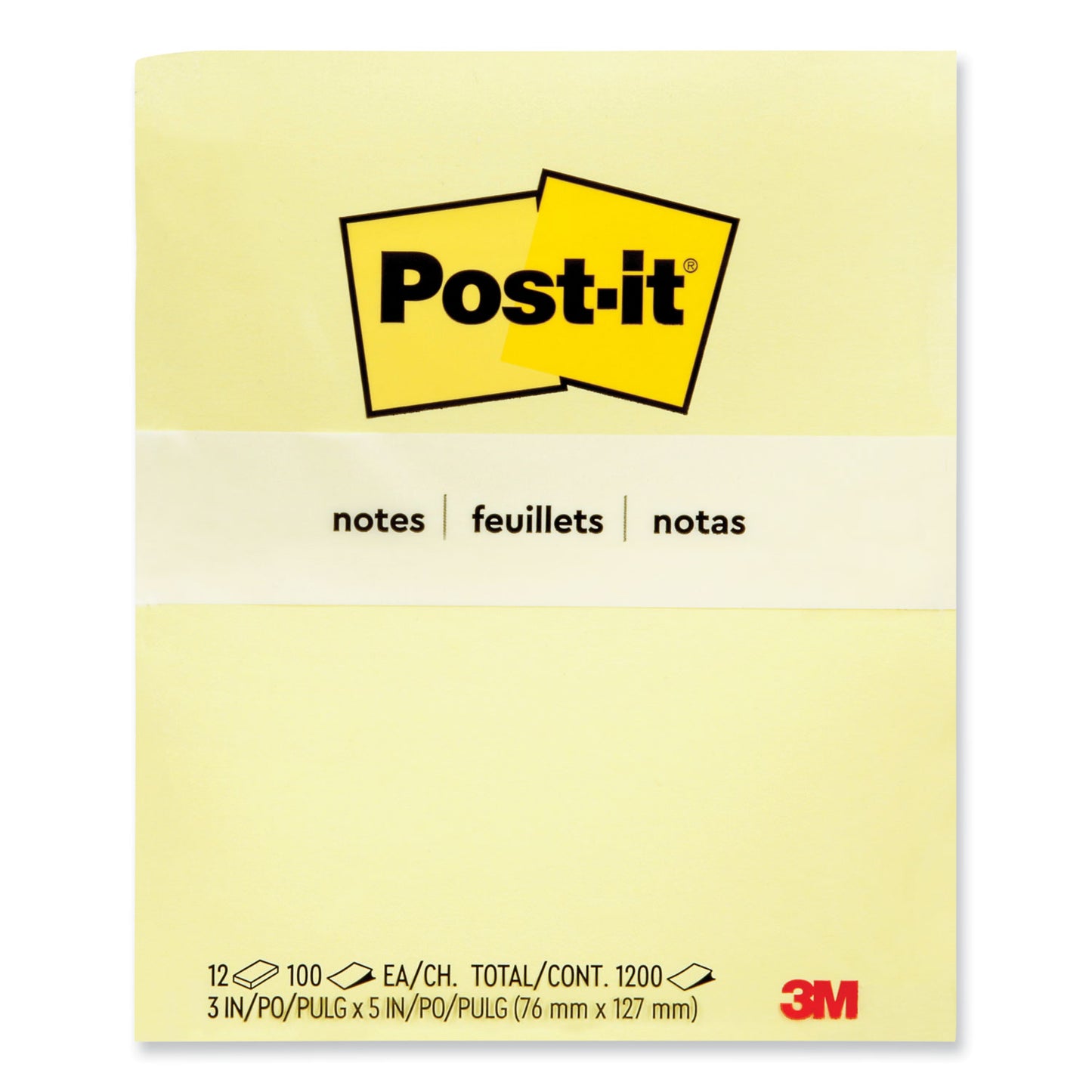 Post-it Original Pads in Canary Yellow, 3" x 5", 100 Sheets/Pad, 12 Pads/Pack (655YW)