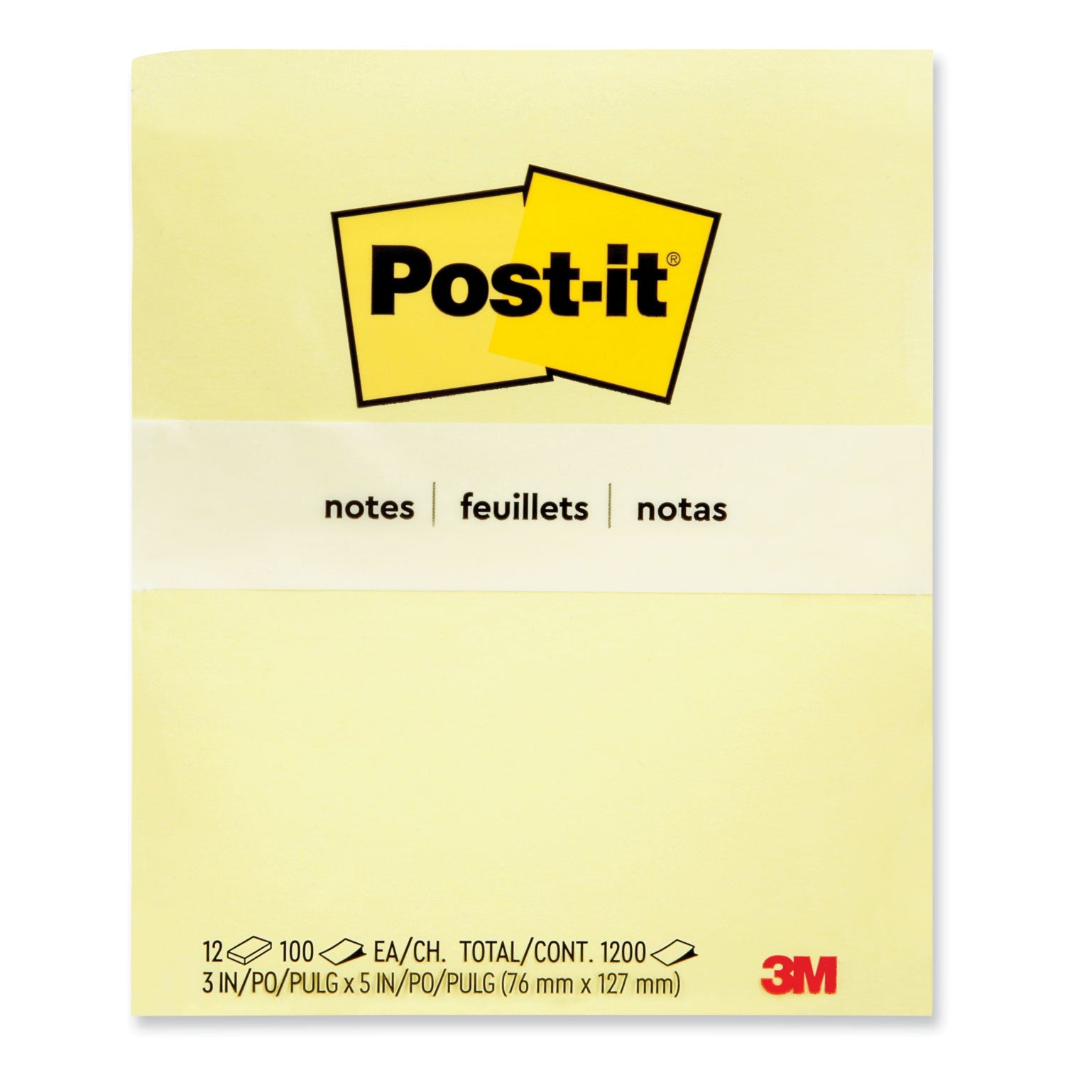 Post-it Original Pads in Canary Yellow, 3" x 5", 100 Sheets/Pad, 12 Pads/Pack (655YW)