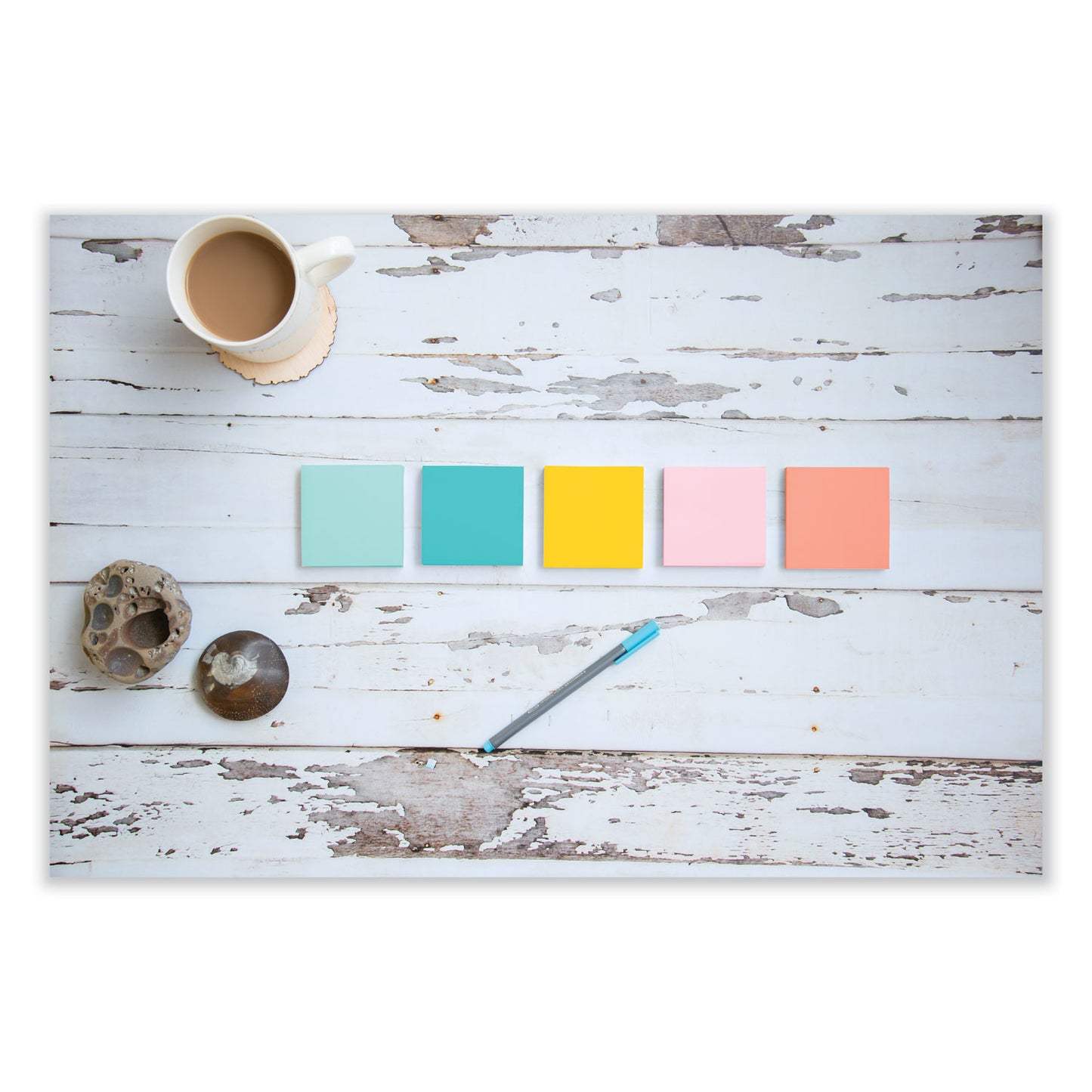 Post-it Original Pads in Beachside Cafe Collection Colors, 3" x 5", 100 Sheets/Pad, 5 Pads/Pack (655AST)