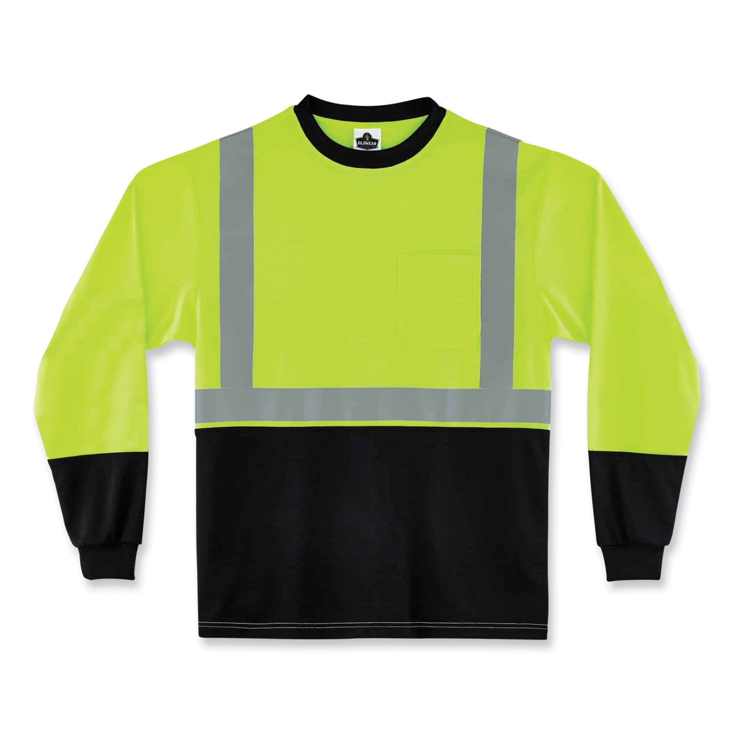 ergodyne GloWear 8291BK Type R Class 2 Black Front Long Sleeve T-Shirt, Polyester, 4X-Large, Lime (22708)