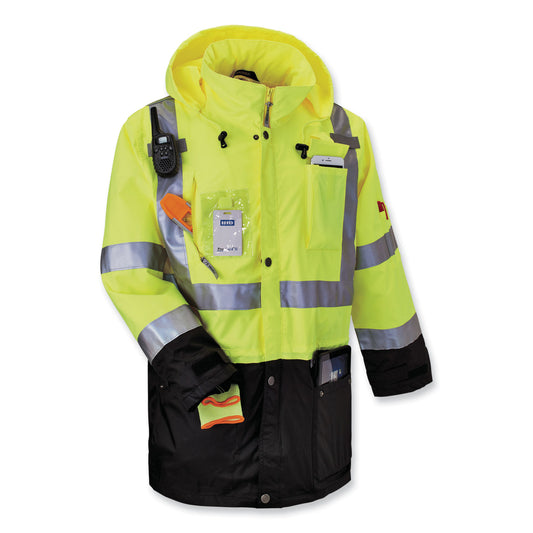 ergodyne GloWear 8386 Class 3 Hi-Vis Outer Shell Jacket, Polyester, 4X-Large, Lime (25378)