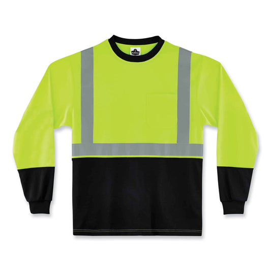 ergodyne GloWear 8291BK Type R Class 2 Black Front Long Sleeve T-Shirt, Polyester, Small, Lime (22702)