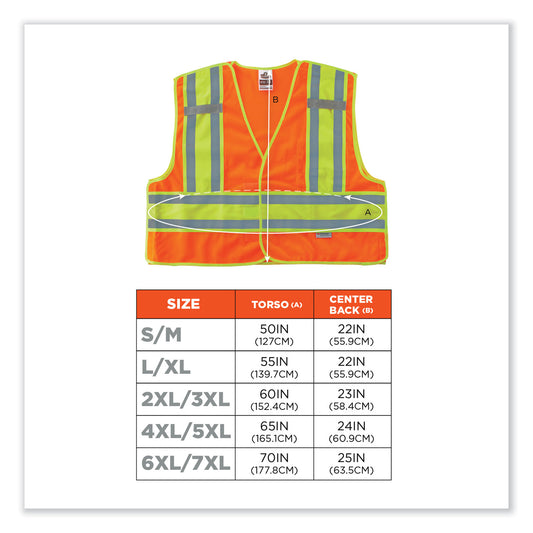 ergodyne GloWear 8245PSV Class 2 Public Safety Vest, Polyester, 6X-Large/7X-Large, Orange (23390)