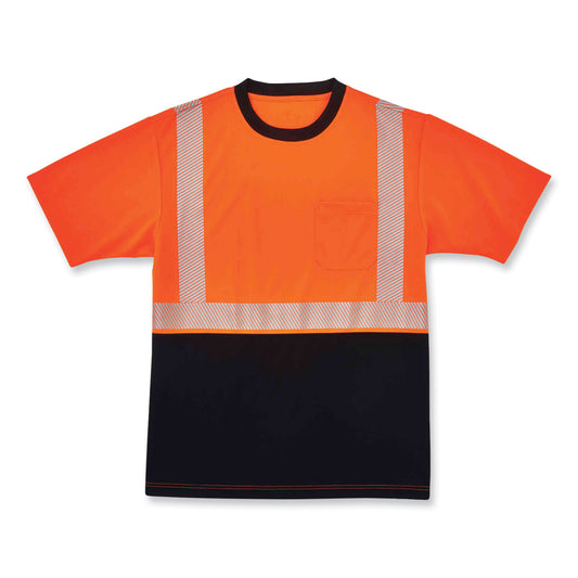 ergodyne GloWear 8280BK Class 2 Performance T-Shirt with Black Bottom, Polyester, Small, Orange (22582)