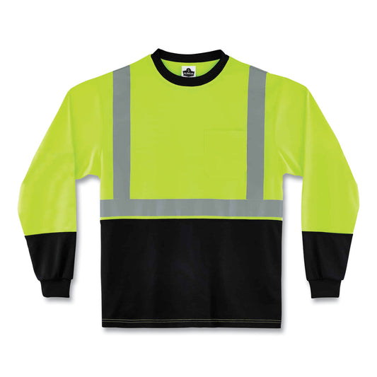 ergodyne GloWear 8291BK Type R Class 2 Black Front Long Sleeve T-Shirt, Polyester, Large, Lime (22704)