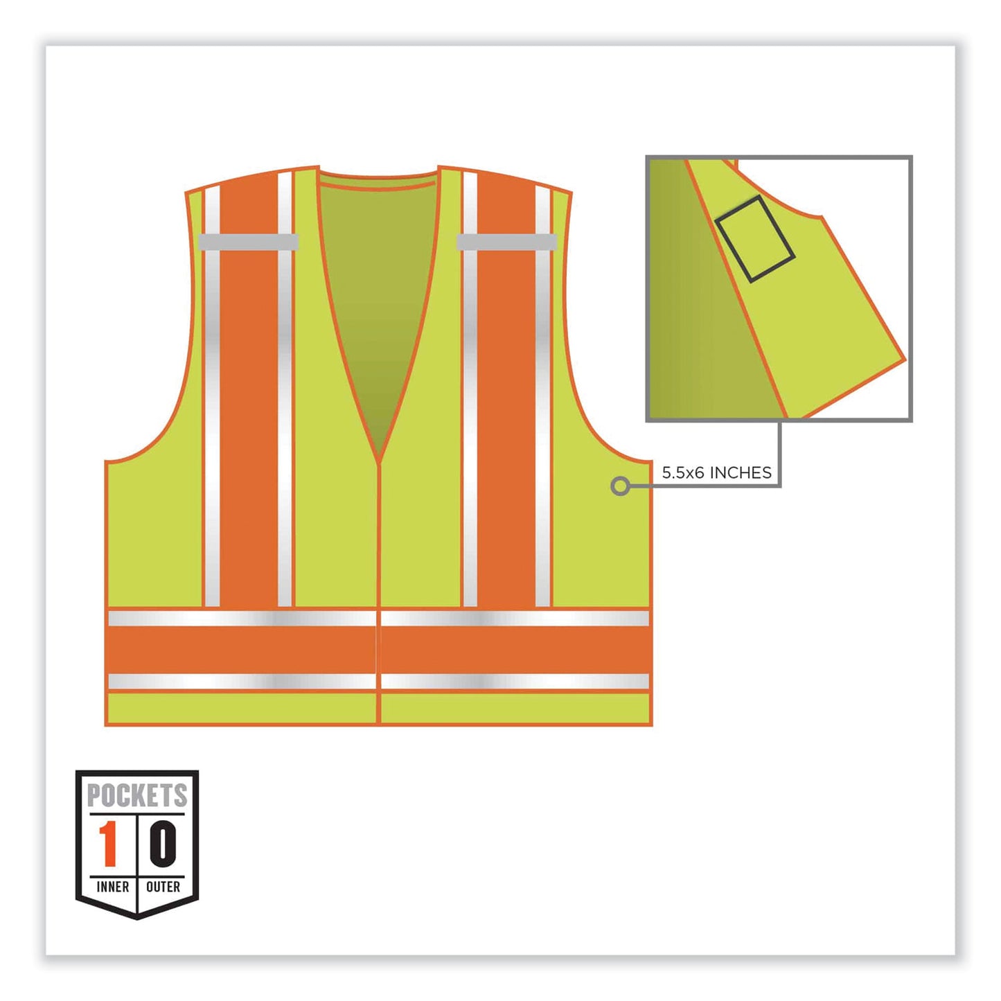 ergodyne GloWear 8245PSV Class 2 Public Safety Vest, Polyester, Small/Medium, Lime (23393)