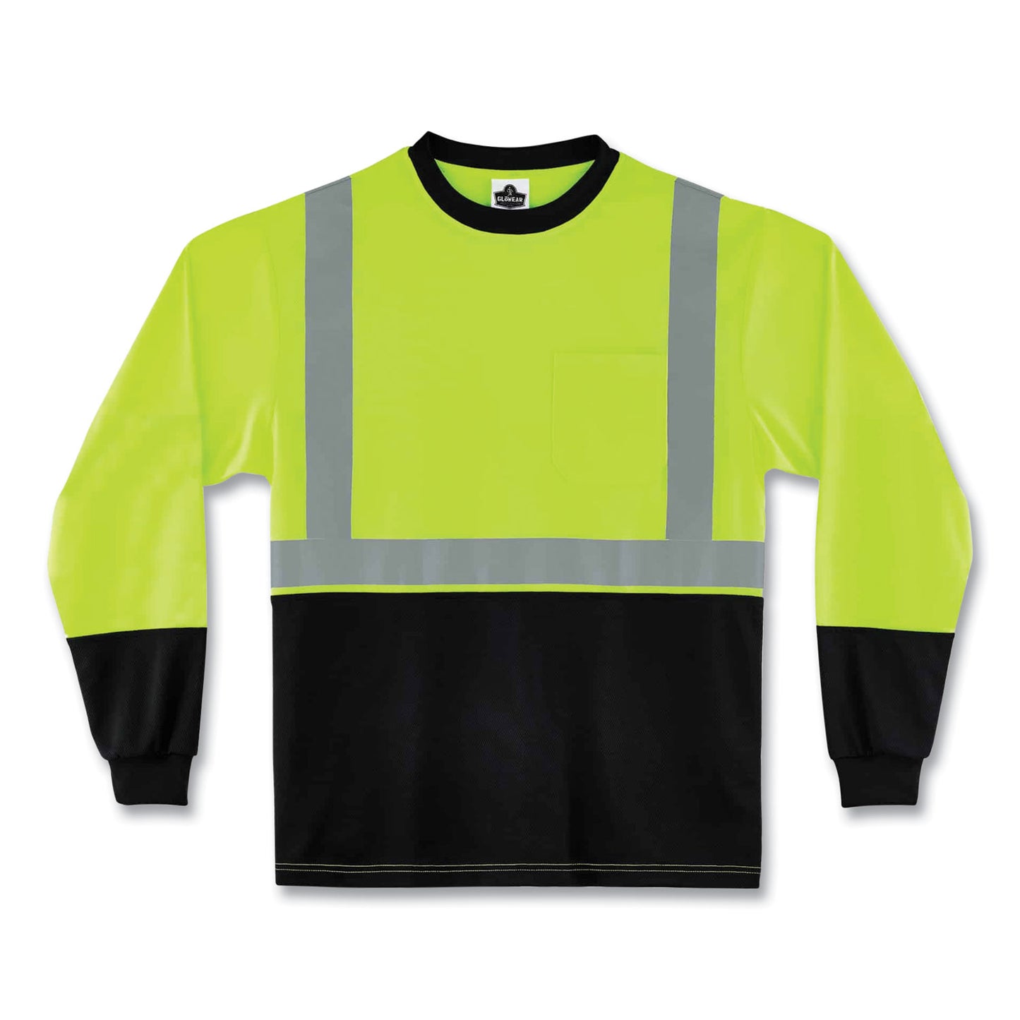 ergodyne GloWear 8291BK Type R Class 2 Black Front Long Sleeve T-Shirt, Polyester, 5X-Large, Lime (22709)