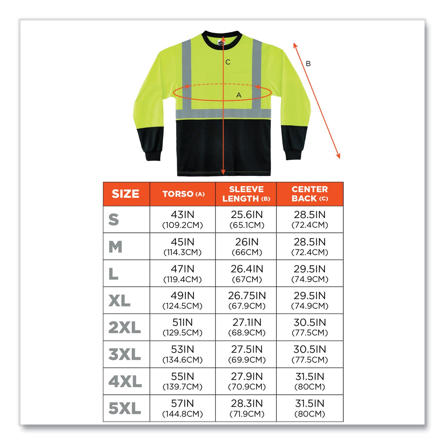 ergodyne GloWear 8281BK Class 2 Long Sleeve Shirt with Black Bottom, Polyester, X-Large, Lime (22635)