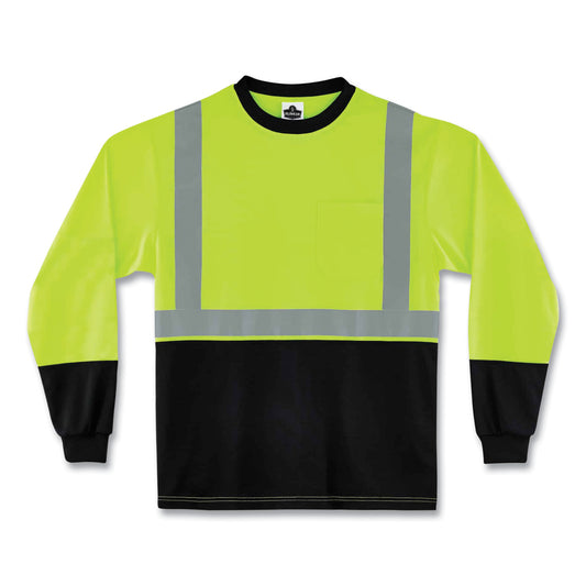 ergodyne GloWear 8291BK Type R Class 2 Black Front Long Sleeve T-Shirt, Polyester, Medium, Lime (22703)